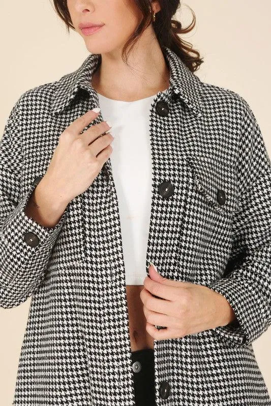 Womens Houndstooth Long Shacket