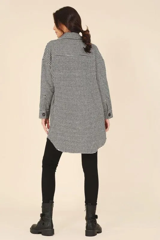 Womens Houndstooth Long Shacket