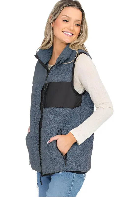 Womens Sherpa Fleece Vest Top Jacket