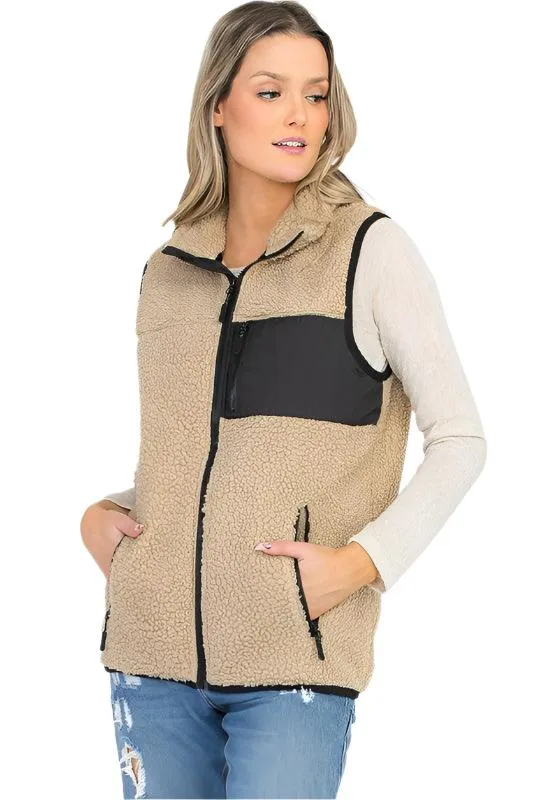 Womens Sherpa Fleece Vest Top Jacket