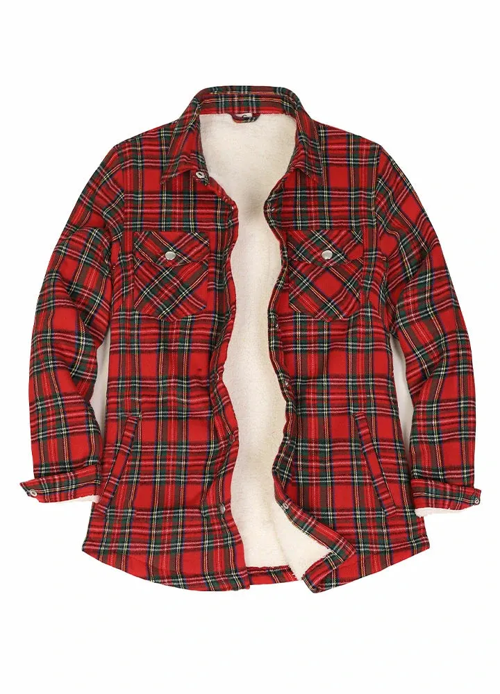 Womens Snap Plaid Flannel Jacket, Sherpa-Lined Shacket