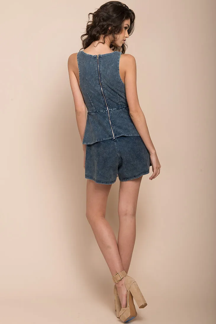 Yolanda Denim Romper Blue